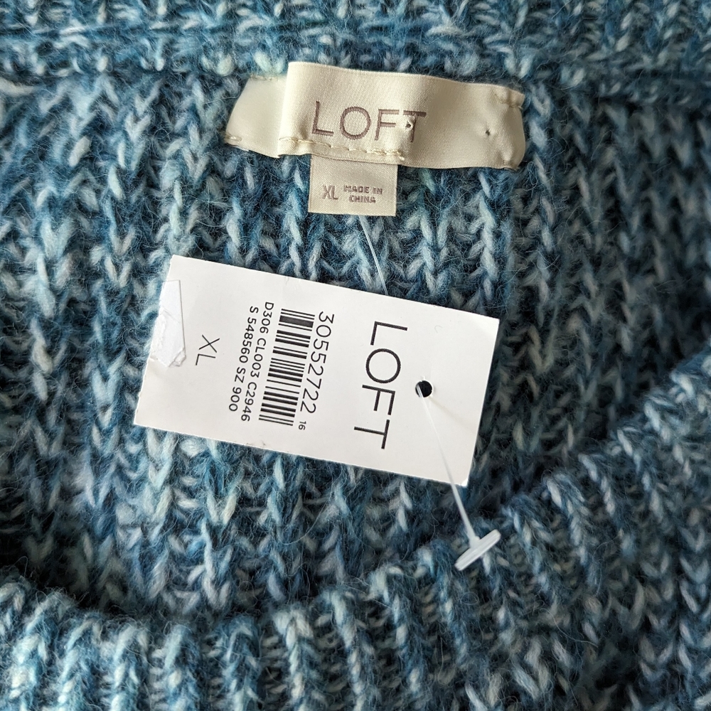 NEW LOFT Ann Taylor Women's XL Open Knit Detail Sweater Blue Marled Long Sleeve - Picture 7 of 11